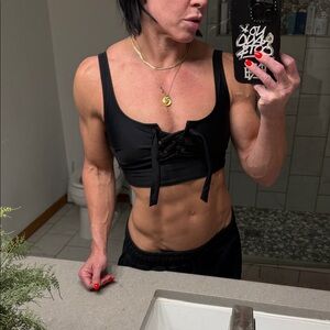 Black Lace-Up Crop swim top